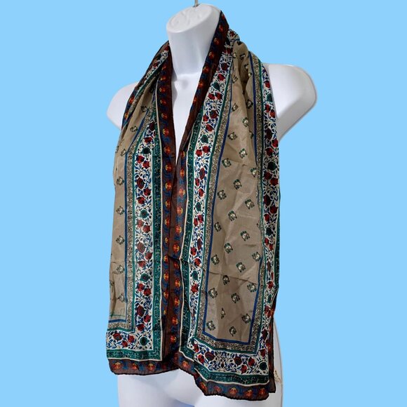 Anne Klein Floral Rectangle 100% Silk Scarf VTG Peasant Bohemian Head/Neck Wrap - Picture 1 of 8
